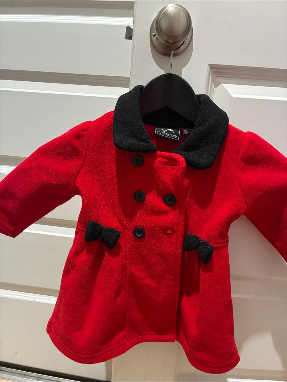 Vertbaudet Red & Black Girls' Double-Breasted Pea Coat